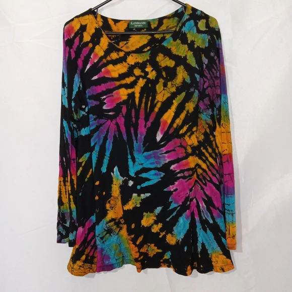 Kathmandu Imports Tie Dye Long Sleeve Tunic Top S/M Boho Hippie Festival - Picture 1 of 10